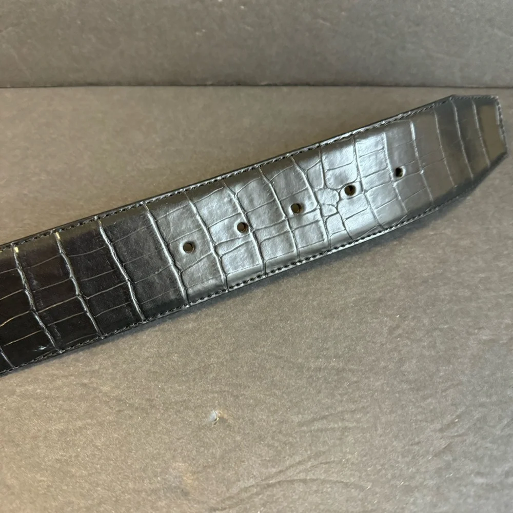 Vintage Wide Waist Belt Black‎ Leather Alligator Embossed Moc Croc Womens Medium